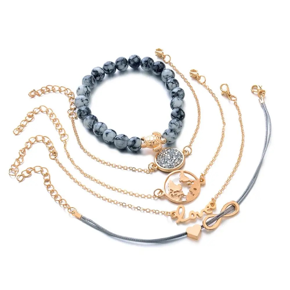 

Fashion map tortoise Charm bracelet set for women wholesale N80892, Gold