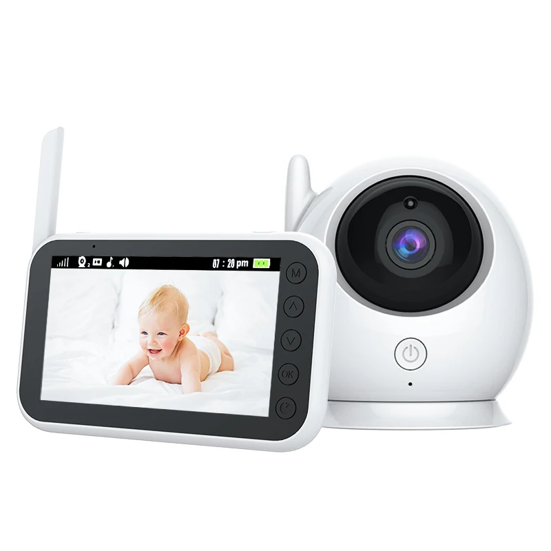 

ABM100 Two Camera Switch Digital Baby Monitor with 4.3 Inch Color Screen Smart LED Indicator Light Video Monitor Baby, White