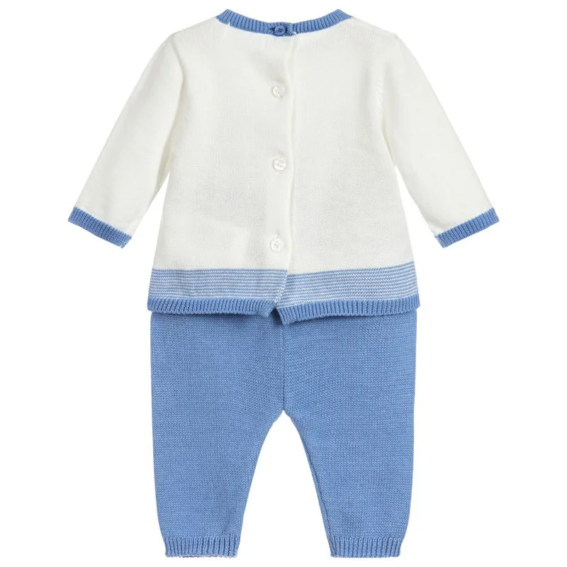 Factory OEM Print Design Winter Cartoon Knitted Cotton Kids Clothing Set For Boy Girl