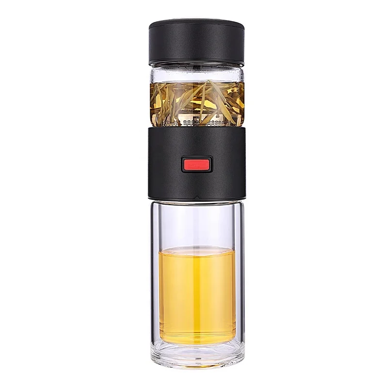

Tea Infuser Glass Bottle -Redsalmon Thick Double Wall Glass Tumbler with Stainless Steel Tea Separator and filter/14OZ/BLACK, Black,blue,silver