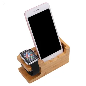 For Apple Watch for iPhone Bamboo Wood Charging Stand, Charge Dock Holder, Desktop Smart Charging Station