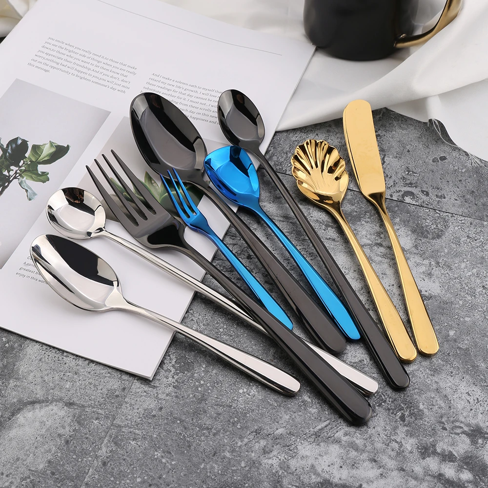 

High quality 304 stainless steel salad ice spoon and butter knife bulk gold flatware, Silver/gold/black/rainbow