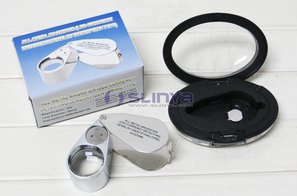 Mini 40x25mm Jewelry Jade Magnifier Illuminated Loupe Portable Fold LED Magnifying Glass Gift Inspecting Cash Stamps Coin