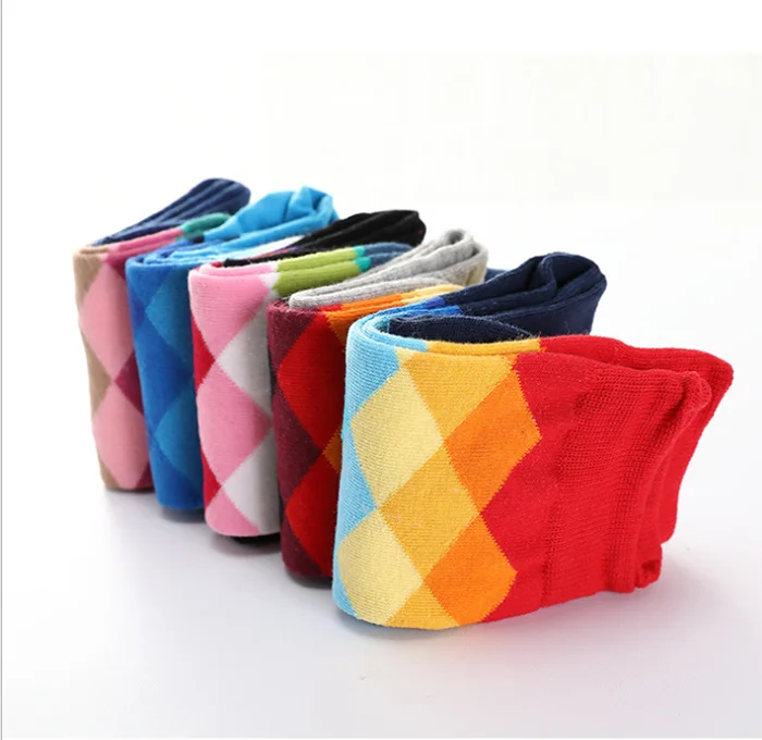 Happy socks breathable diamond-shaped cotton casual long tube cotton socks