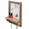 new products 8 Hook Wood and Metal Chicken Wire Wall Mounted Jewelry Display Organizer Rack with Shelf