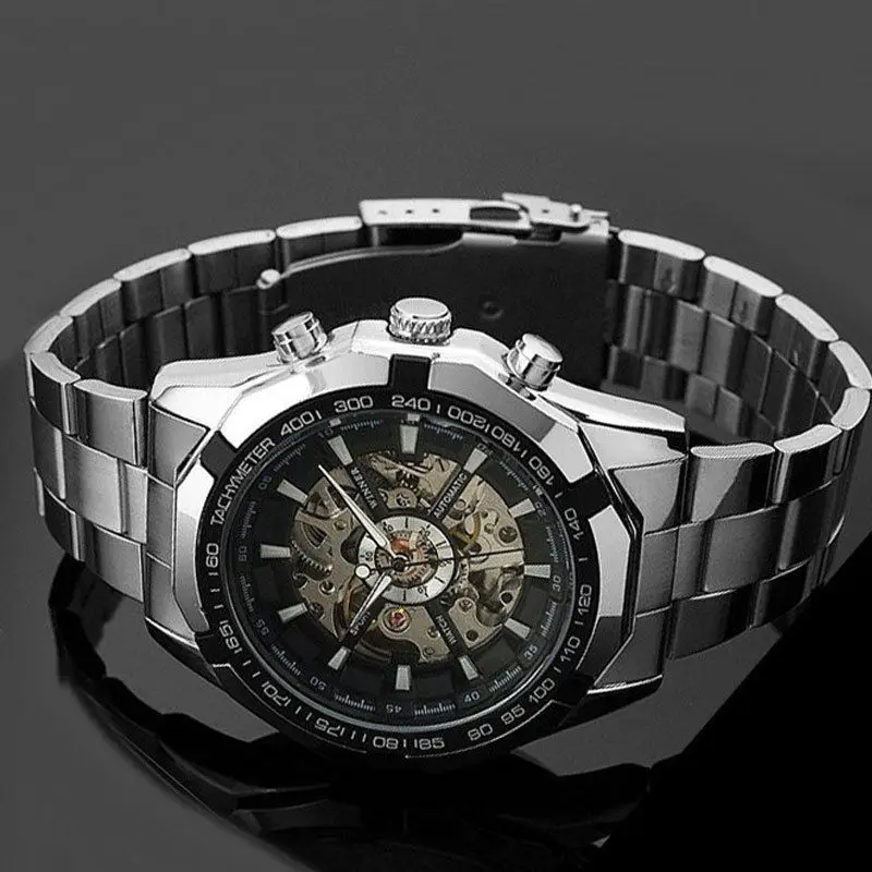 
WINNER 246 sale Fashion Winner Stainless Steel Skeleton Mechanical Watch For Man automatic self winder Wrist Watch 