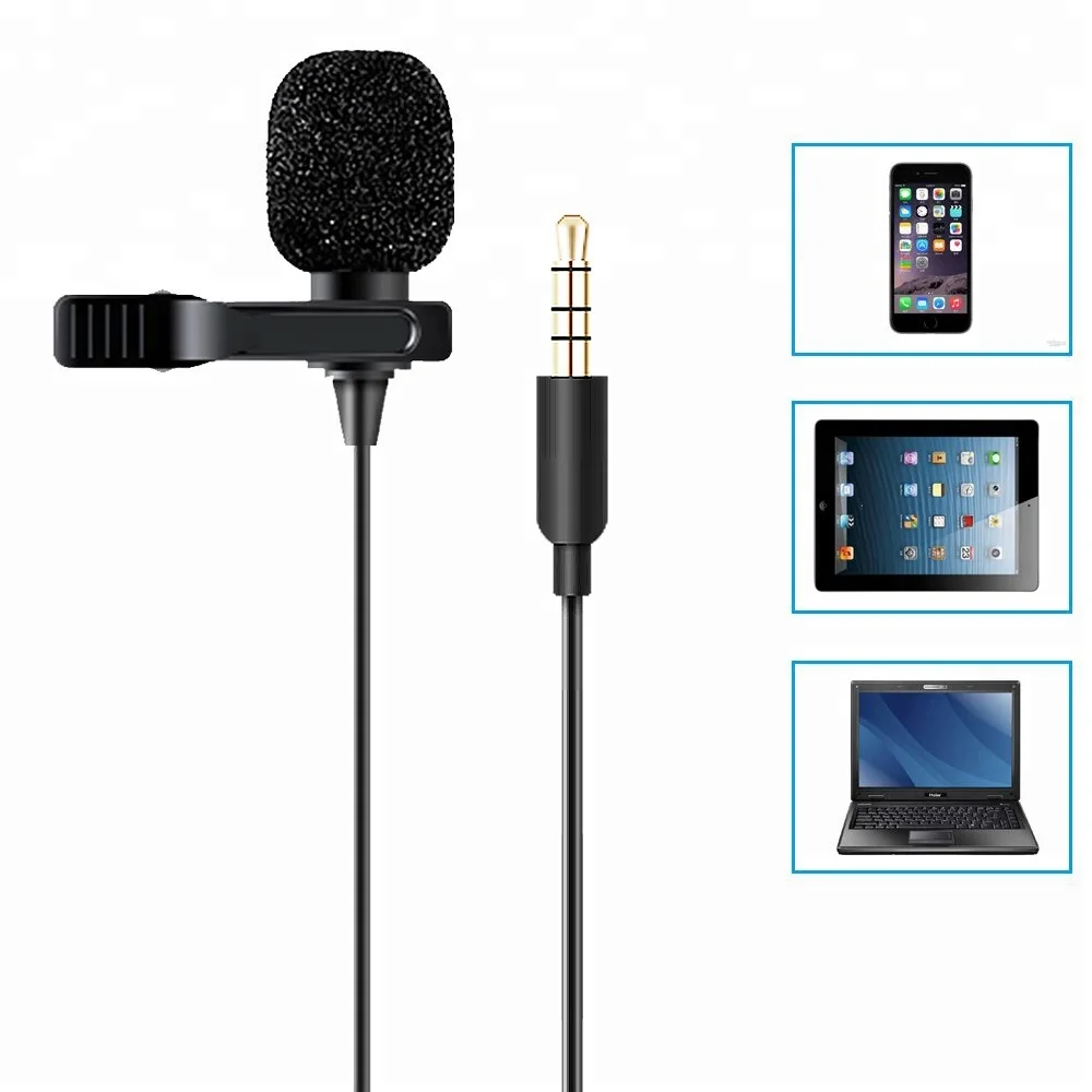 

Condenser Clip-on Microphone , 3.5mm Stereo Jack Plug Lavalier Microphone For Smartphone, Black