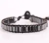 Fashion Match Watch Jewelry Black Leather Cord Hematite Beaded Wrap Bracelet