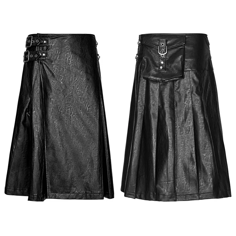 Q-324 Hottest stage performance scottish men's long leather skirts