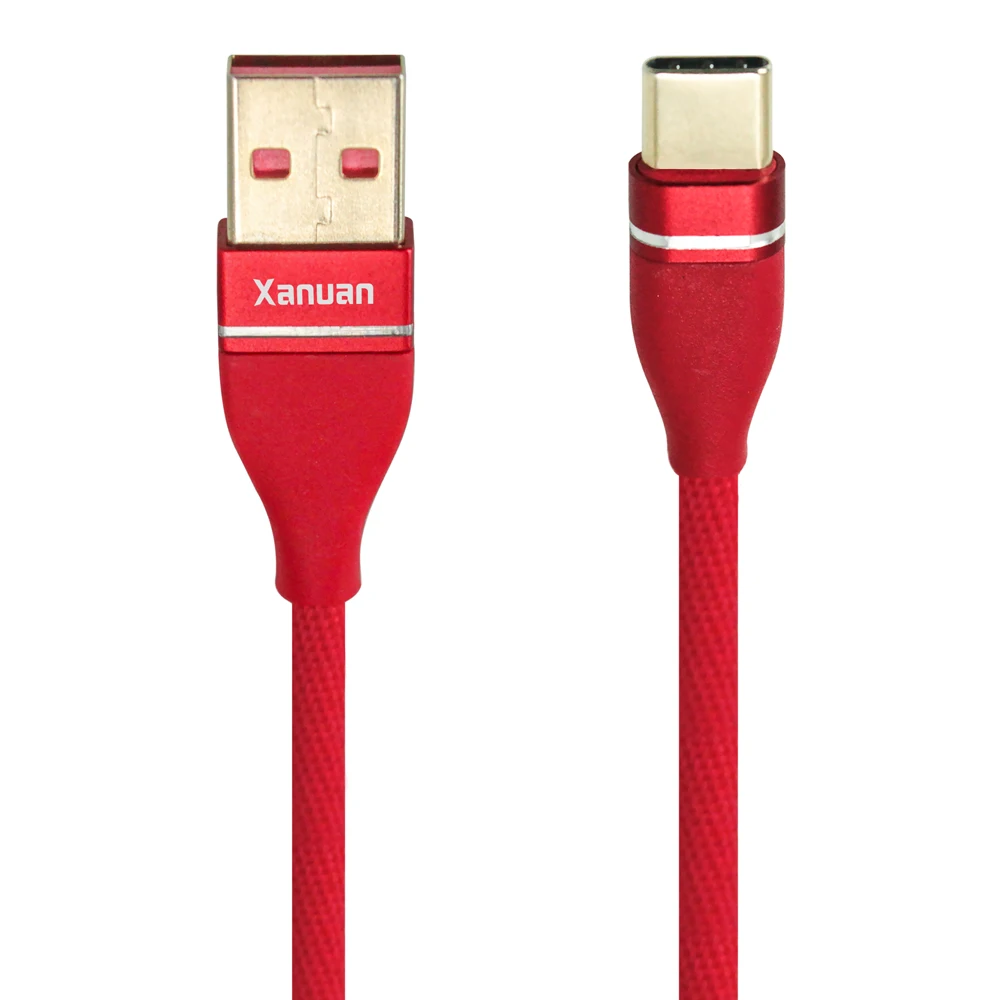 

XANUAN new style cloth Fabric braided USB Type C Cable 3A fast charging usb cable red color for Samsung Galaxy S9, S8, S8+