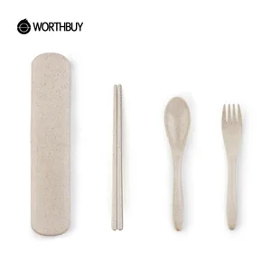 Image of Eco-Friendly Travel Cutlery Set With Case Wheat Straw Cutlery Portable Tableware