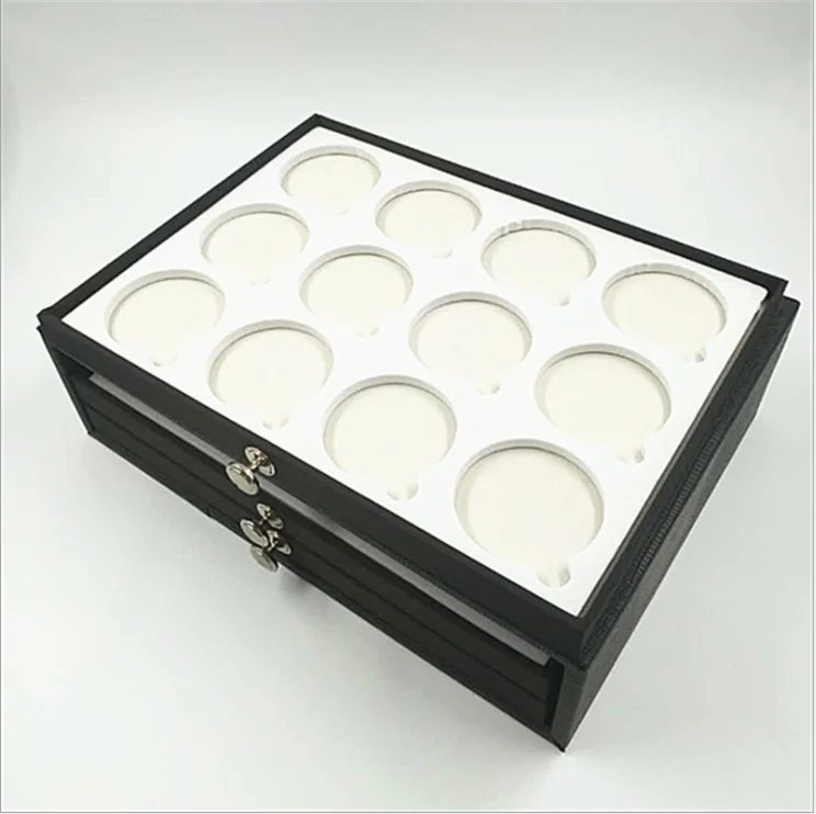 

High-end PU 3-layer drawer glasses lens storage box display box, Black