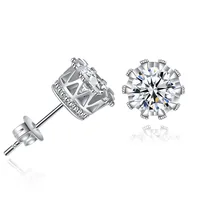 

korean 925 Sterling Sliver Liming Fashion Jewelry 8MM Round Crown 2 Carat Cubic Zirconia Crystal Silver Stud Earrings for Women