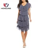 women wear summer Georgette Capelet Tonal liner Dress Pull on Multi-tiered bodice Sheath silhouette V-neckline Short sleeves