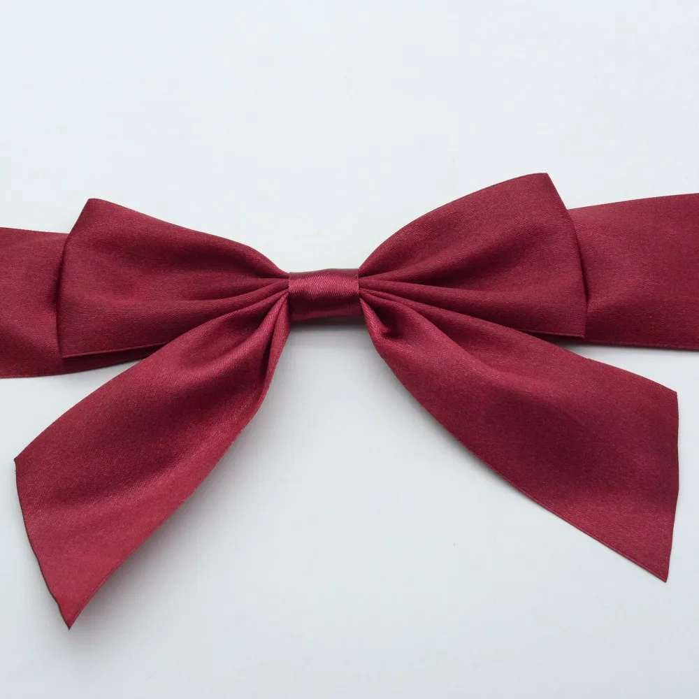Pre tied red satin ribbon bows with elastic band wholesale ribbons
