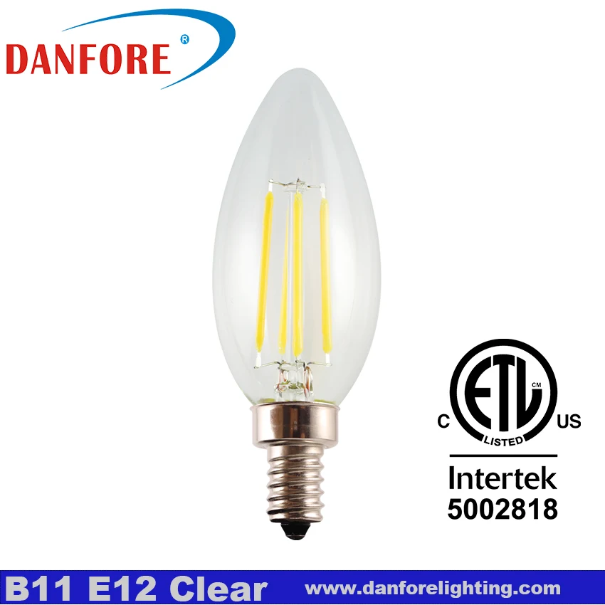 ETL approved C35 B11 3.5W dimmable filament style LED candelabra Bulb for chandelier lamps