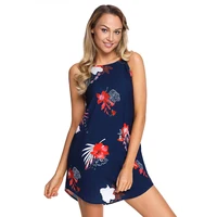 

Women Summer Sundress Halter Neck Boho Print Sleeveless Casual Mini Beachwear Dress