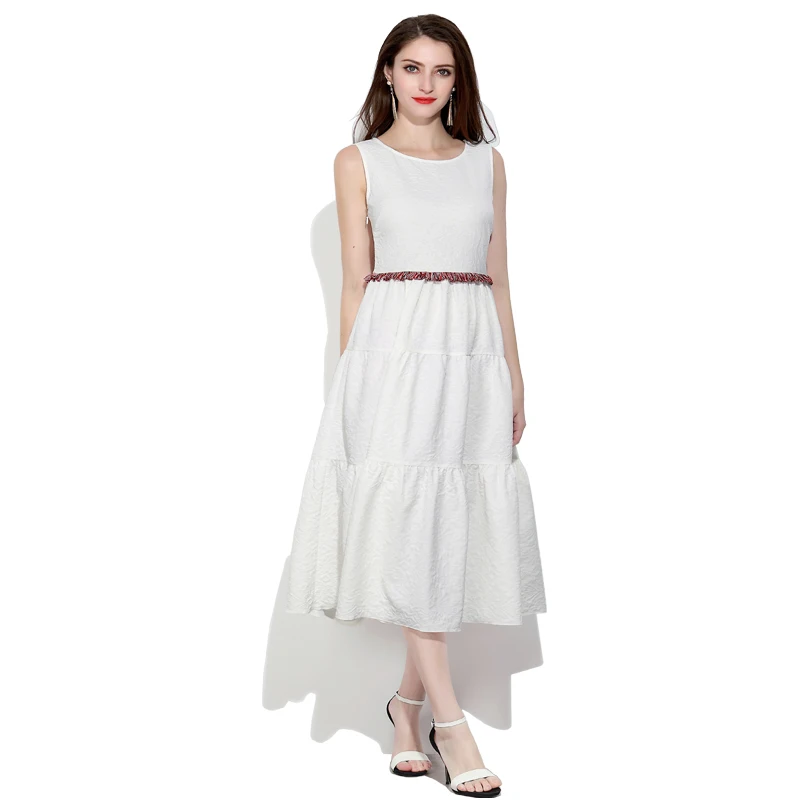 2018 New Stock Products Sleeveless Summer Pure White Long Dress