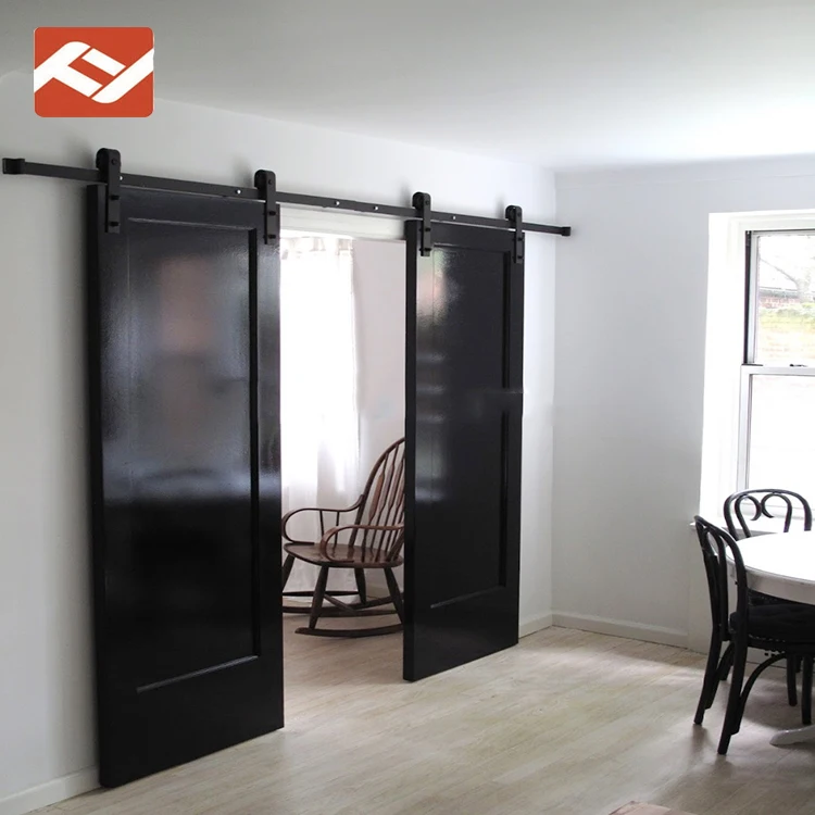 Economical Double Barn Door With Black Sliding Door Hardware Used