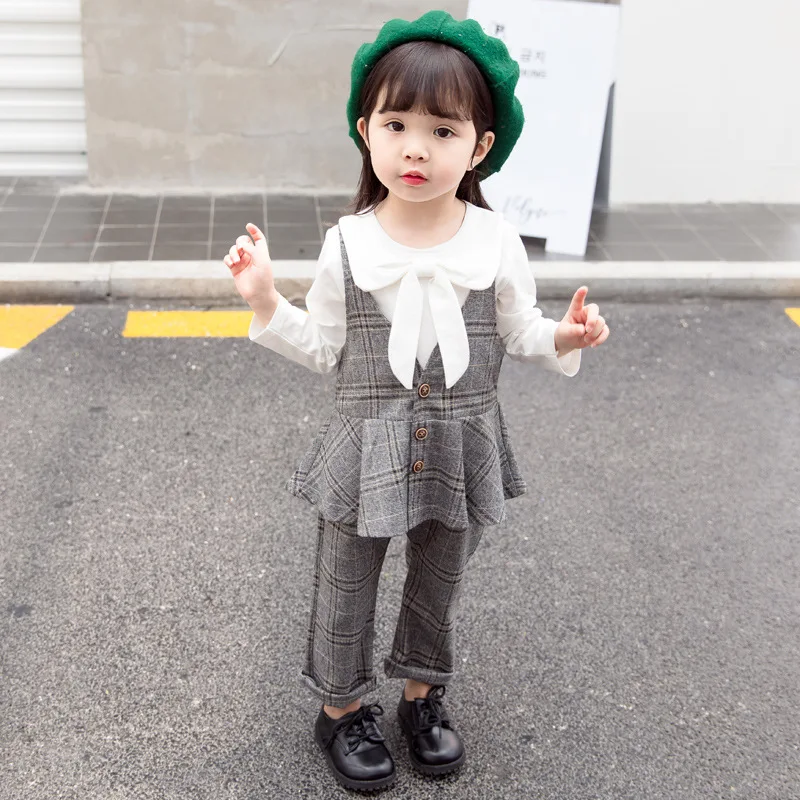 

Best seller wholesale Children Kids Girl's spring/autumn clothing sets, Gray/orange