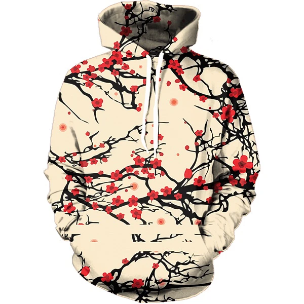 

french terry cotton hoodie mens floral cherry blossom pullover hoodie