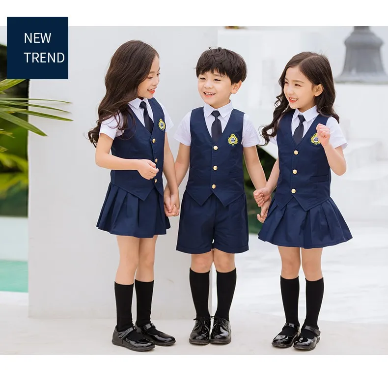 时尚夏季美国英国小学校服设计 2 件儿童校服