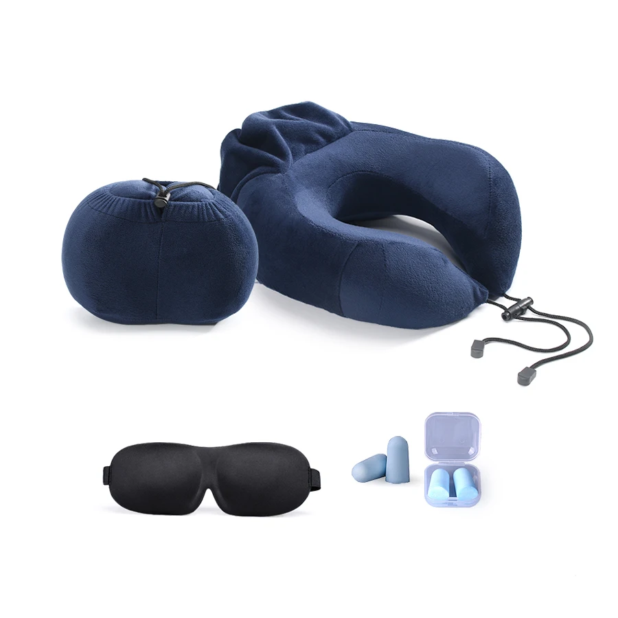 

Custom Folding Ultimate U Shape Airplane Travel Car 3 In 1 Travel Neck Pillow With Memory Foam Eye Mask Ear Plug Carry Bag, Black / white / grey / blue / pink / brown / yellow / customized