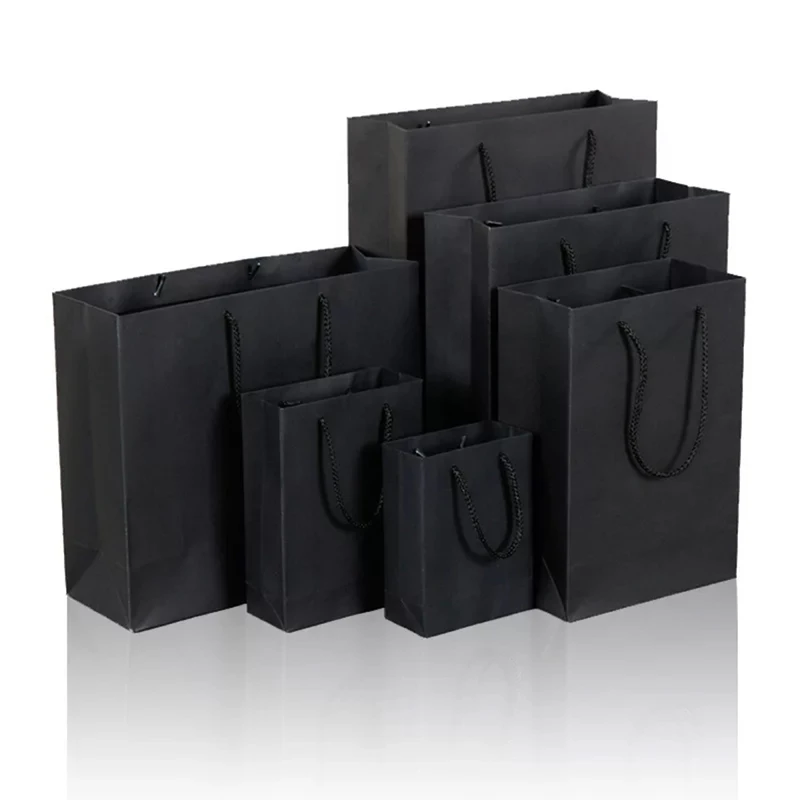 

Custom Luxury matte black shopping paper bag with logo for clothing packaging