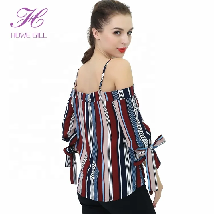 Wholesale 2019 Lady Fashion Striped Off Shoulder Women Summer Sexy Blouses Tops