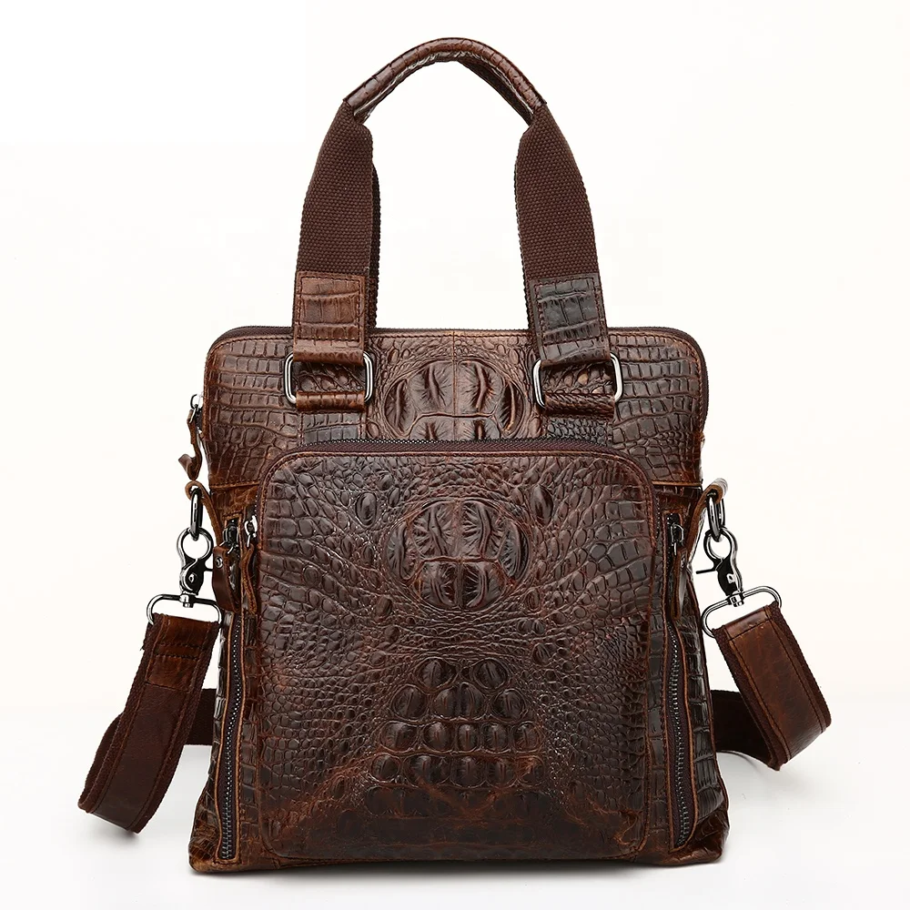 

Wholesale Retro Bag For Man Business Handbags Crocodile Skin Genuine Leather Shoulder Bag with Zipper Strap Briefcases China