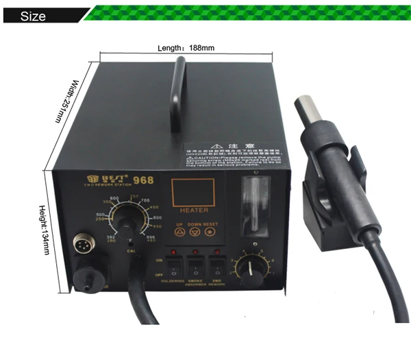 BEST 968 Quality intelligent 2 in 1 Hot Air Gun Soldering Desoldering Rework Station