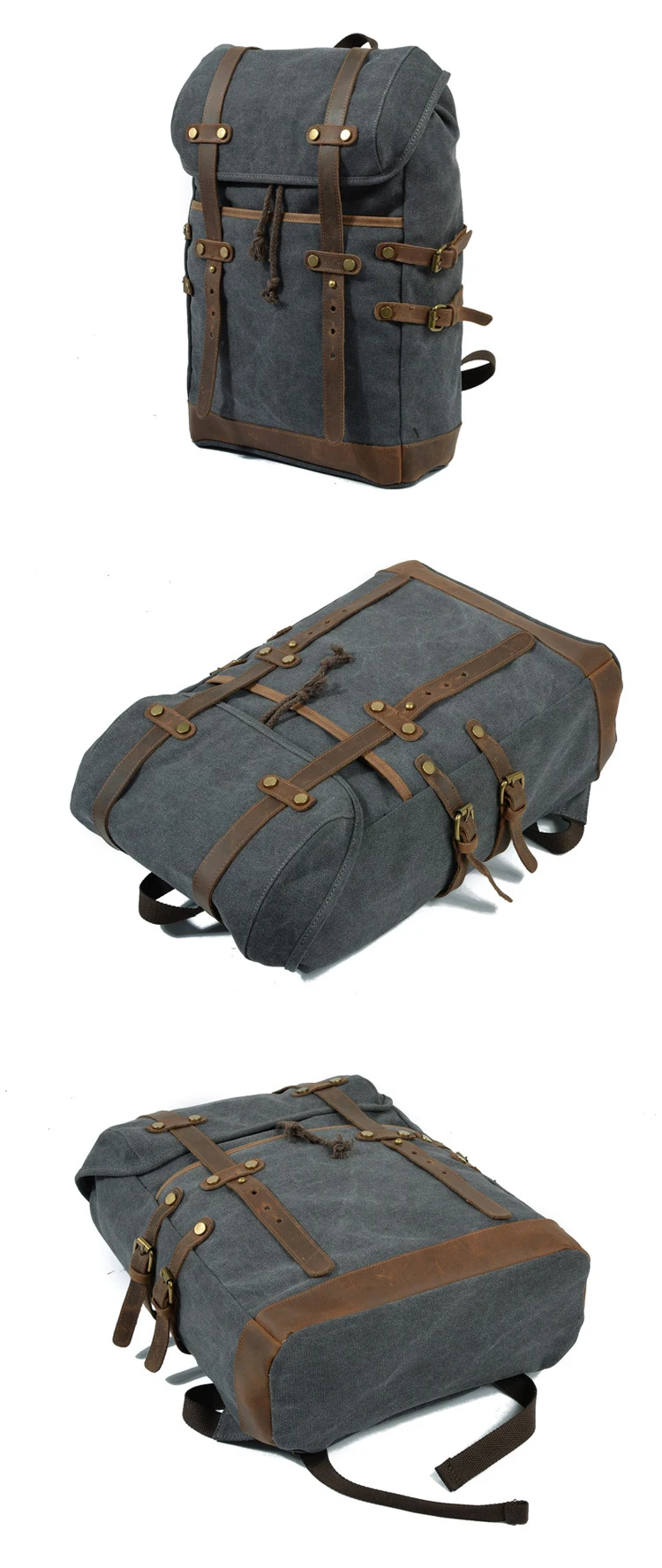 High quality wholesale retro unisex outdoor waxed canvas waterproof rucksack back pack bagpack bag 2018