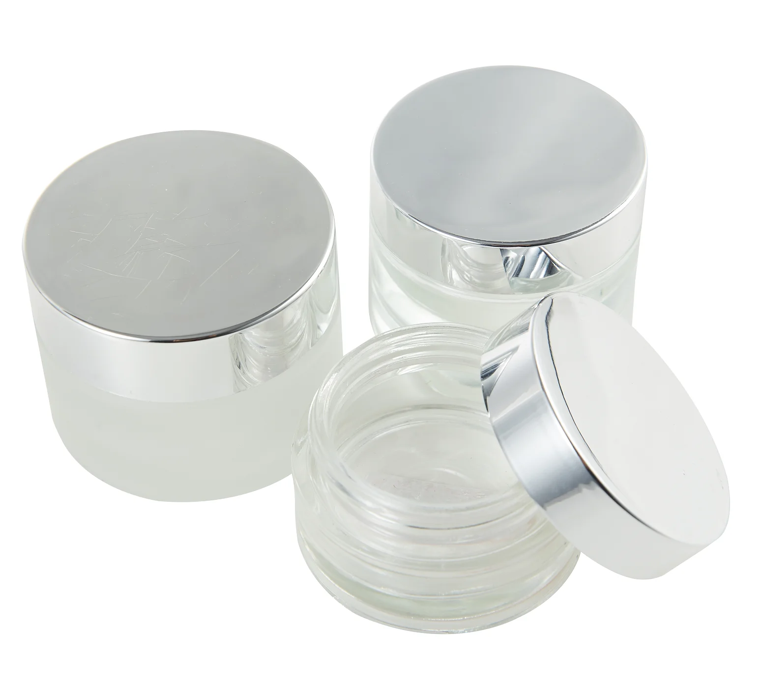 Frosted Cosmetic Jar Glass Jar For Cosmetic 50ml With Silver Aluminum