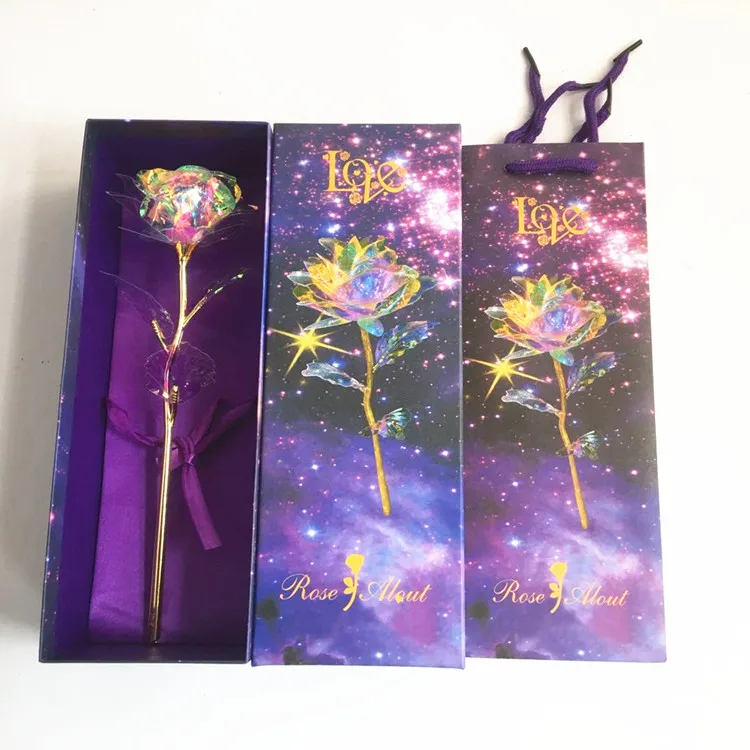 
Rainbow Galaxy Rose 24k golden rose Flower Artificial Crystal Rose Starry Sky Gold-plated Rose Gold Foil Rose 