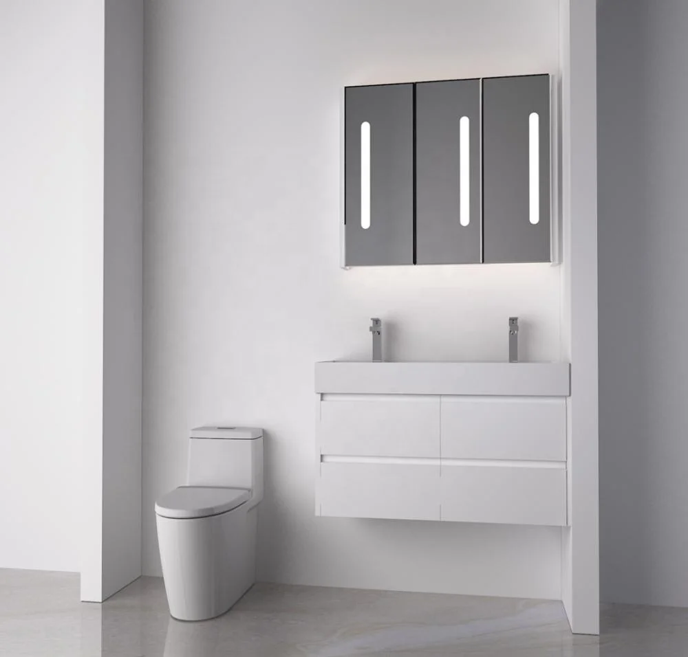 Modern Bathroom Cabinet Design With LED Light Mirror Cabinet