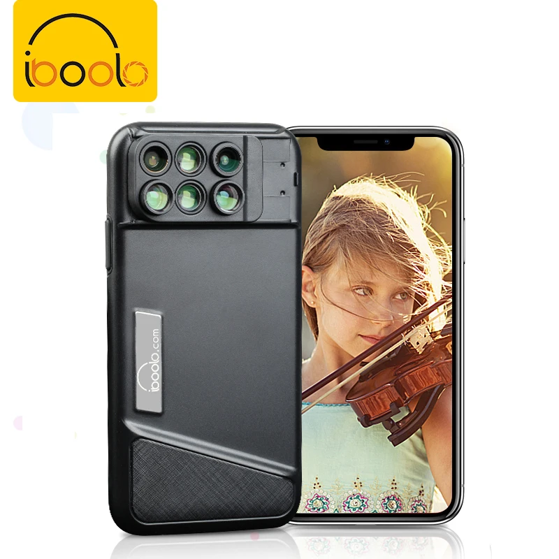 

IBOOLO Amazon trending hot 6 in 1 lens kit 2x Telephoto 0.63x Wide 10x Macro 180 degree Fisheye 6 in 1 lens kit for iPhoneXr, Black