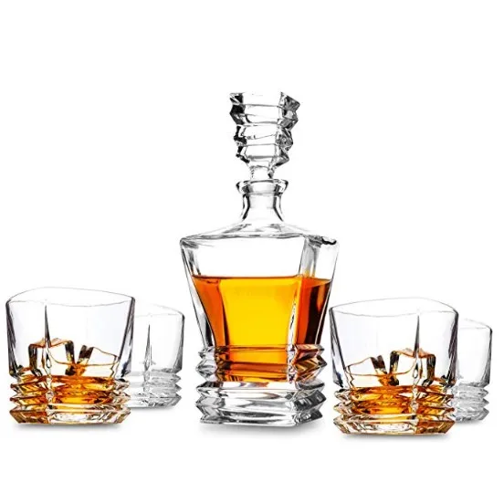 Quality Lead Free Crystal Whiskey Decanter Set With 4 Glasses