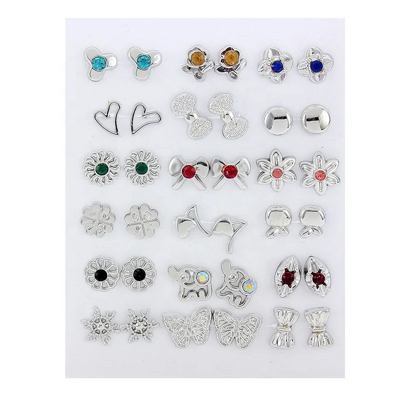 

18 Pairs Silver Assorted Multiple Stud Earrings Set Cute CZ Faux Pearl Geometric Vintage Earrings for Women Girls Men, Silver color
