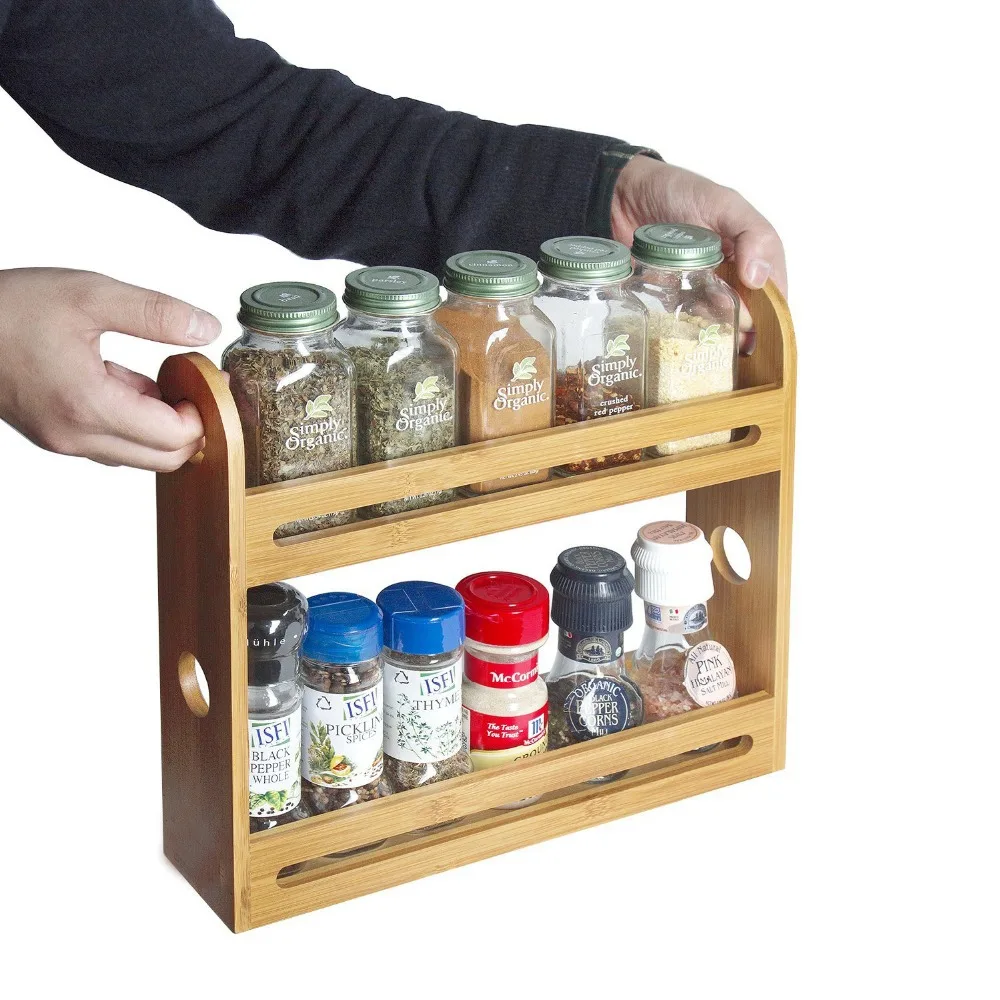 Bamboo Spice Rack Two Tier Kitchen Countertop Worktop Display
