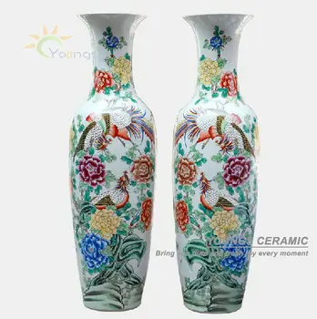 Chinese Hand Painted Flower Famille Rose Antique Ceramic Tall