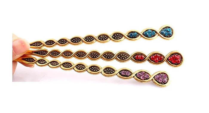 retro bunished gold plated hair pin women spiral fashion tattoo hair jewelry