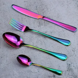 Image of high-end cutlery set Black gold-plated stainless steel cutlery creative color western steak cutlery 4Pcs flatware