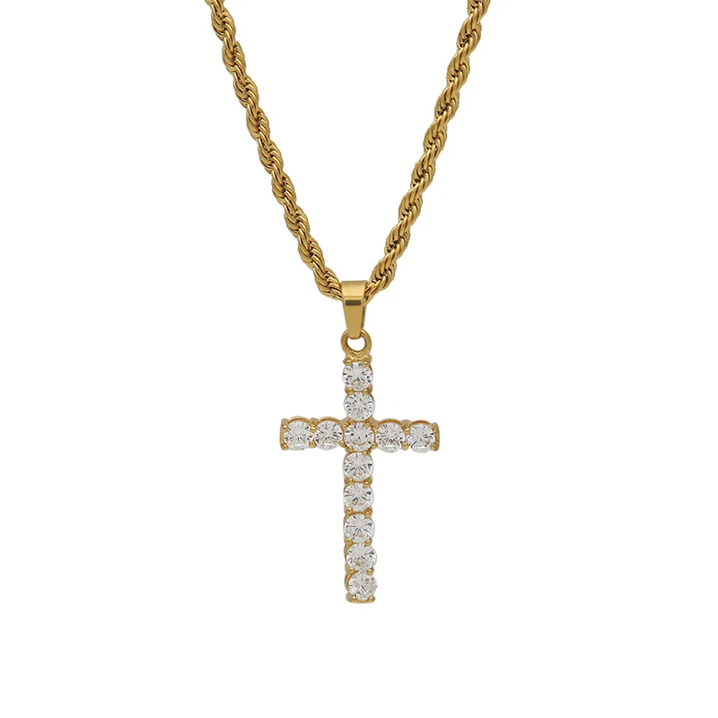 

Fashion Hip Hop Stainless steel Chain Necklace Jewelry Men Women AAA Zircon Copper Cross Pendant Necklace (KHP011), As picture