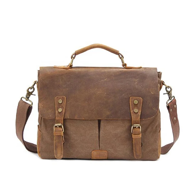 

Leather Canvas Business Briefcase Shoulder Men's Sling Message Bag