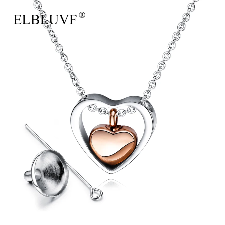 

ELBLUVF New Design Pet Keepsake Pendant Memorial Animal Ashes Container Heart Pendant Necklace Jewelry, Rose gold