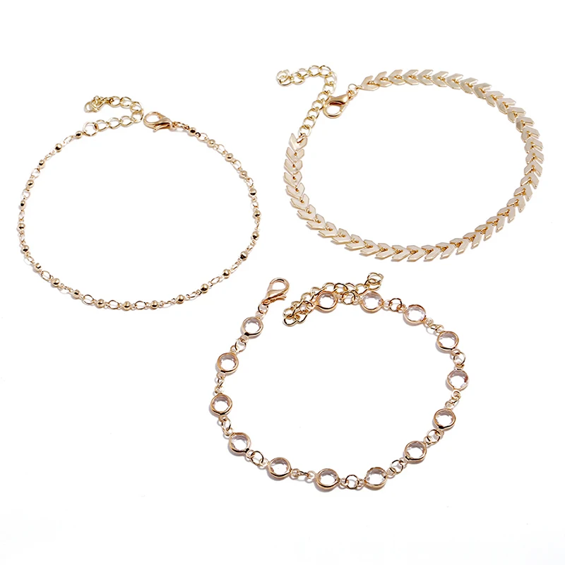 

Jewelry Chain Beads Anklets Lady Ankle Bracelets 3PCS/set, Gold