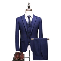 

Newest design high quality checked royal blue man's coat pants suit pictures business wedding suit for men