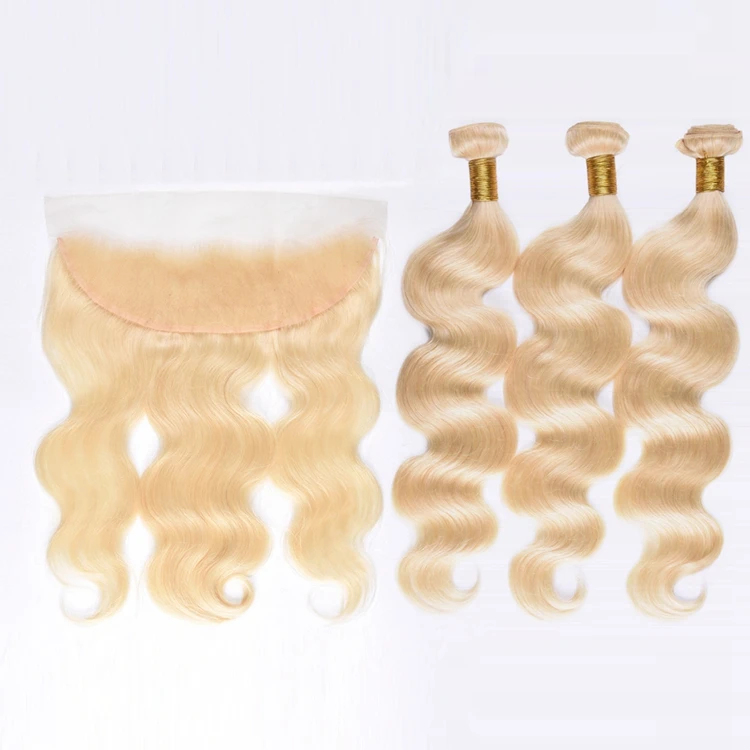 

Wholesale Price Brazilian Human Hair Body Wave 613 Bundles with 13*4 Lace Frontal Closure Blonde Hair Extension, 613 blonde color