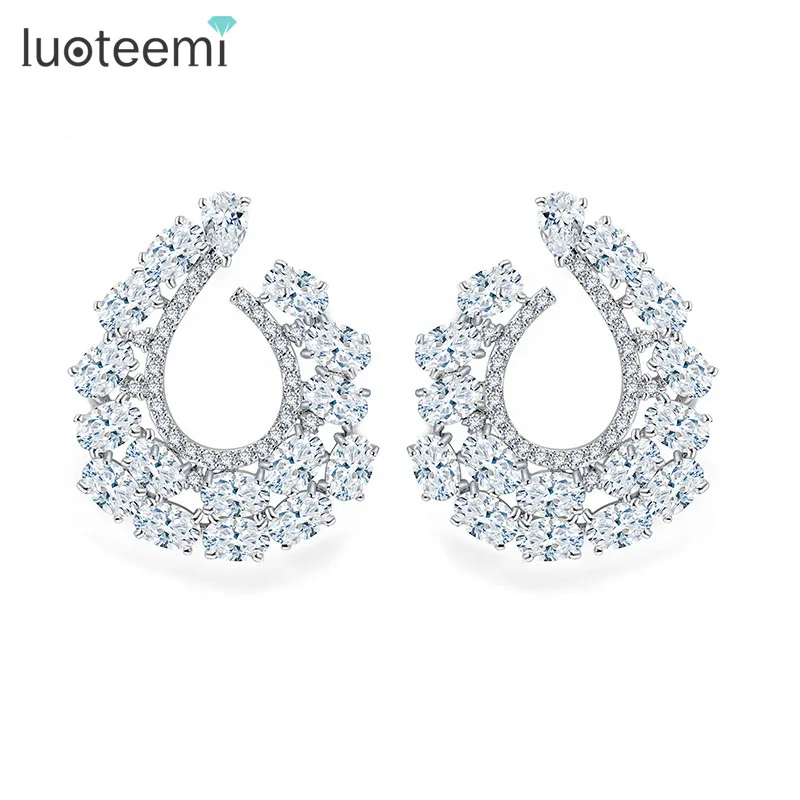 

LUOTEEMI 2016 Wholesale Brincos Fine Jewelry U Shape Luxury Cubic Zirconia Big Stud Earrings For Women, N/a
