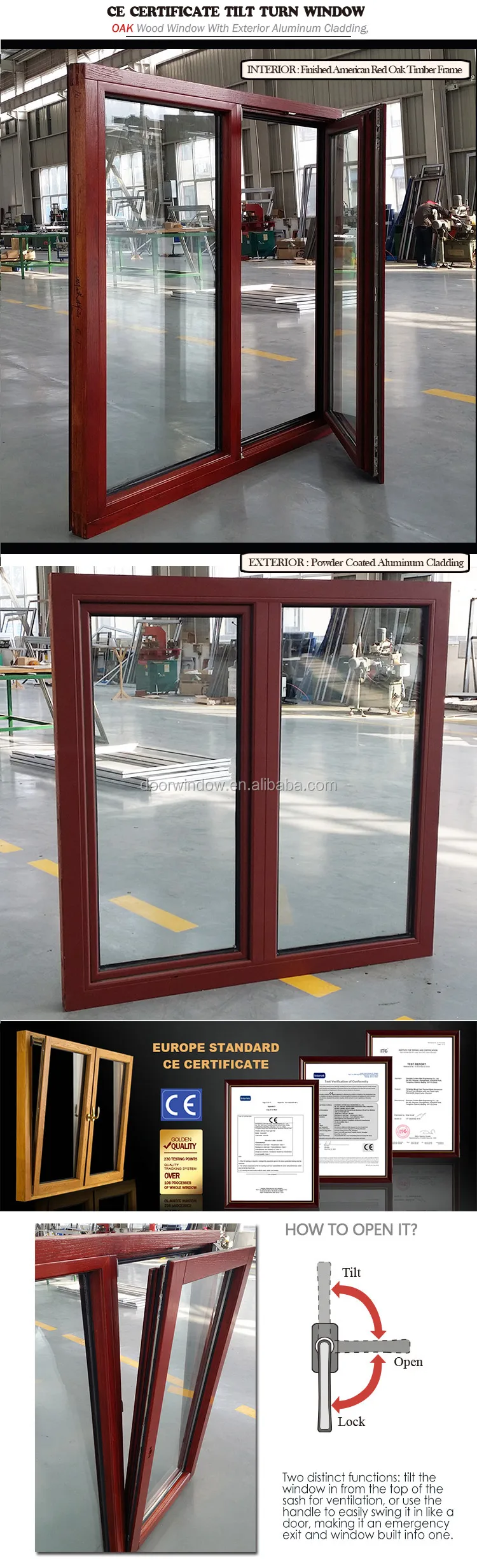 Luxury European style wood aluminium casement tilt turn window